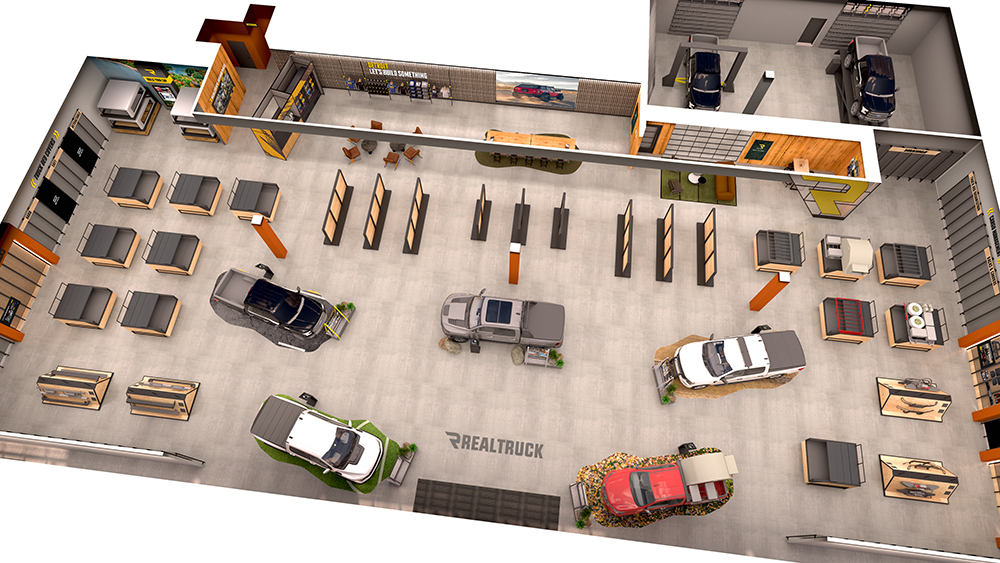 Rendering of birds-eye view of the inside of RealTruck's new flagship store