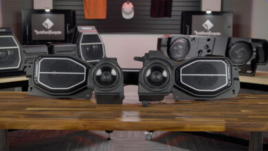 Rockford Fosgate speakers on display in shop