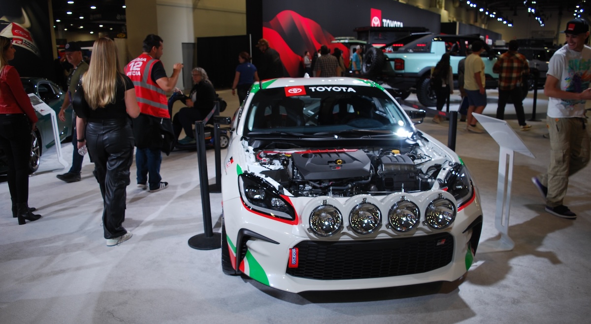 sema show 2025 toyota booth white prerunner head-on