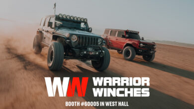 Two Jeeps in dunes with Warrior Winches Logo