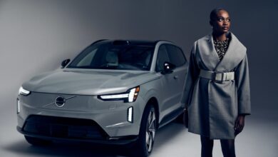 volvo cars model wearing hudson coat and belt