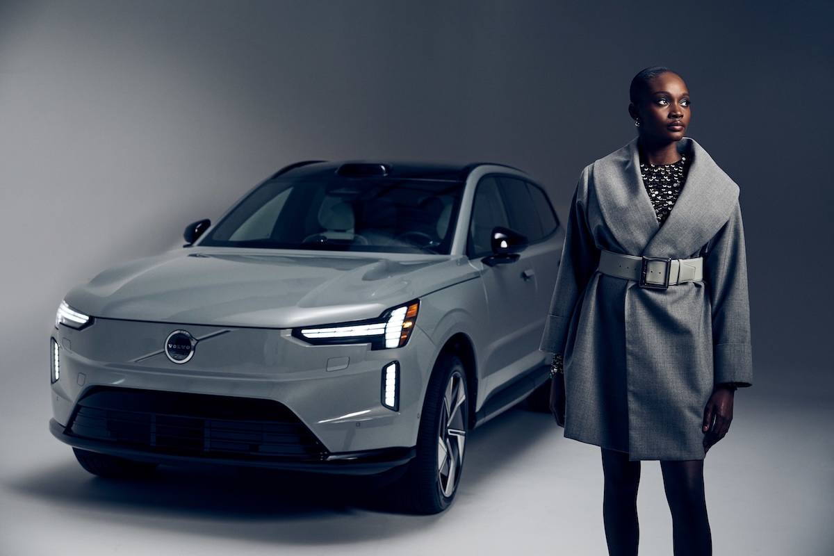 volvo cars model wearing hudson coat and belt