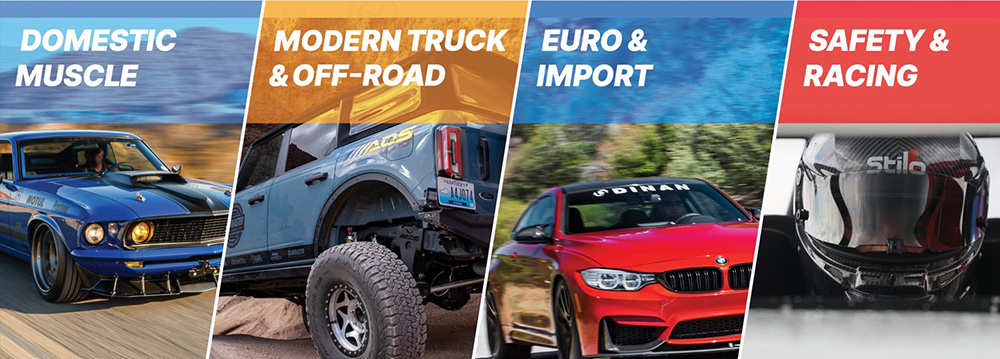Holley Performance Brands’ four consumer verticals – Domestic Muscle, Modern Truck & Off-Road, Euro & Import & Safety & Racing.