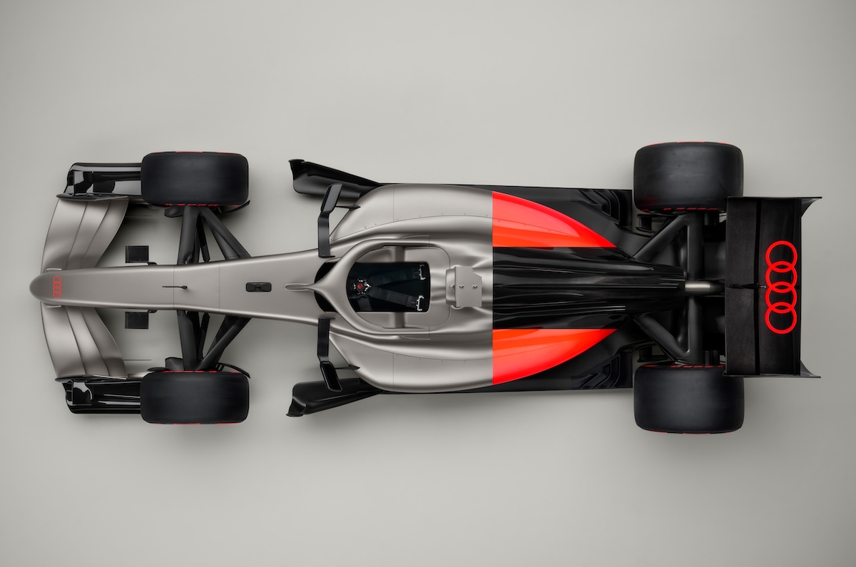 The Audi R26 Concept Formula 1 race car bird's eye view