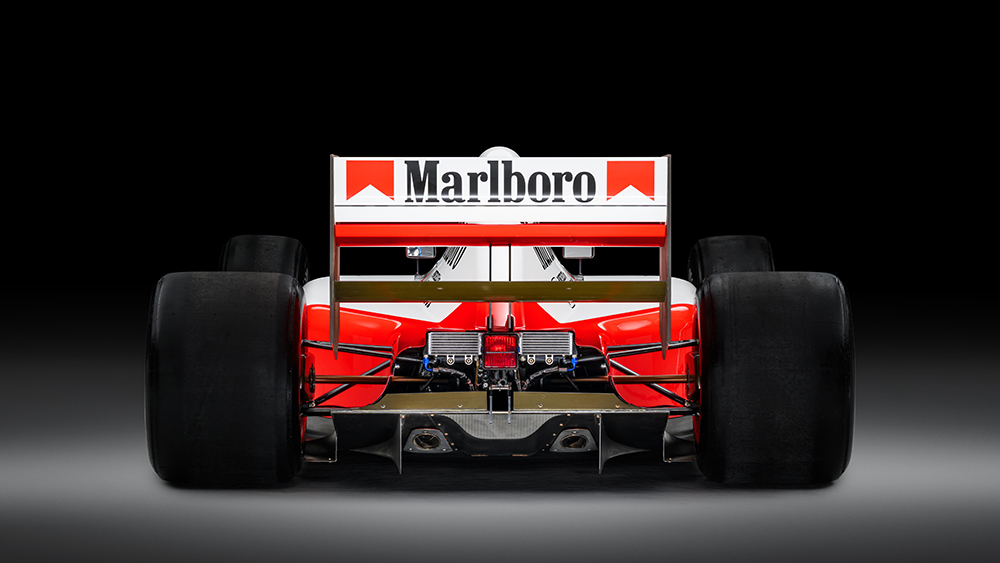 Ayrton Senna’s 1991 Brazilian Grand Prix–winning McLaren MP4/6 from rear
