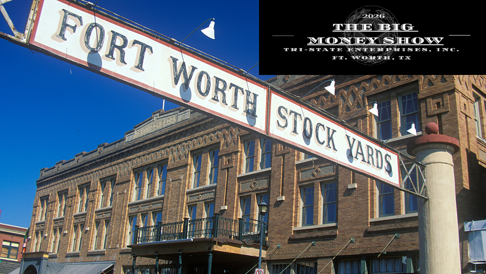 Banner at the Fort Worth Stock Yards with historic hotel, Ft. Worth, TX