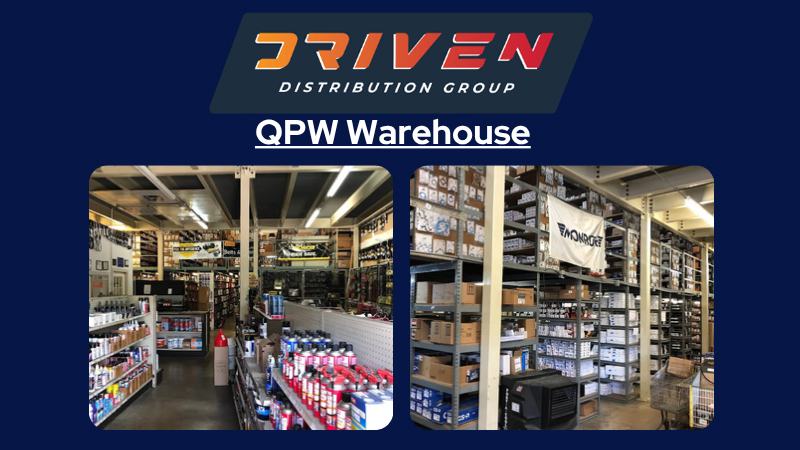 Driven Distribution Group logo and two pictures of Quality Parts Warehouse