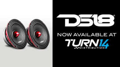Turn 14 Distribution and DS18 logos and speakers
