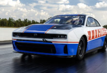 All-new 2026 Dodge Charger Hustle Stuff Drag Pak by Direct Connection on racetrack