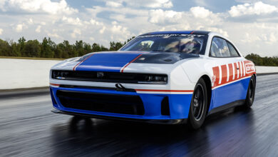 All-new 2026 Dodge Charger Hustle Stuff Drag Pak by Direct Connection on racetrack