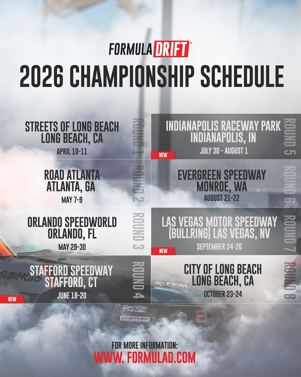 Formula DRIFT graphic of 2026 schedule