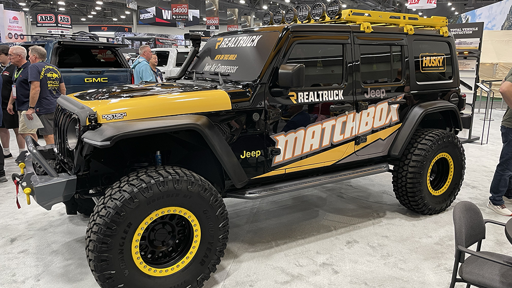 Matchbox and RealTruck Jeep Wrangler at SEMA Show from front