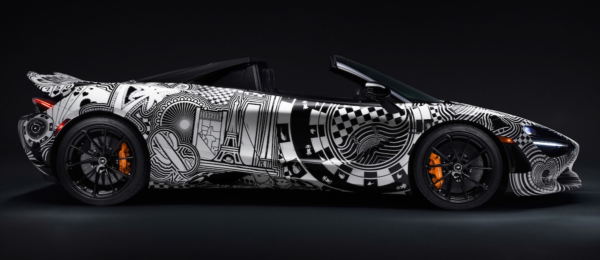 mclaren project viva car with black and white vegas graphics full side view