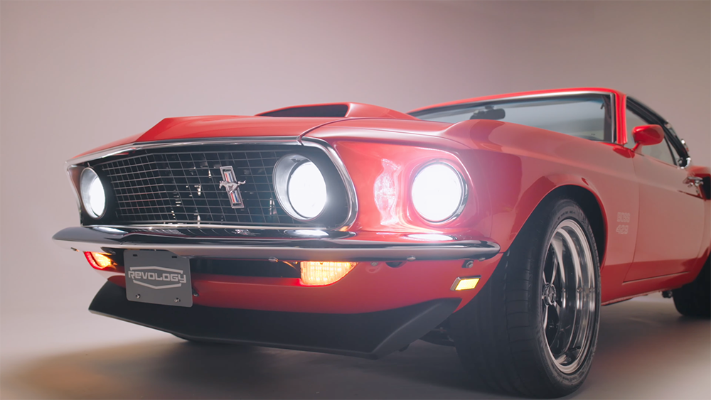 Revology Cars 1969 Mustang Boss 429 front with headlights on