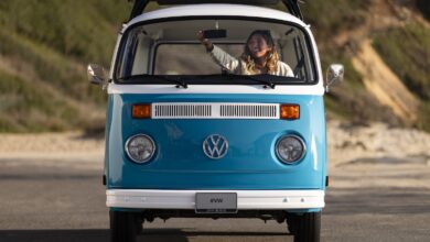 vw bus azul fire survivor front view