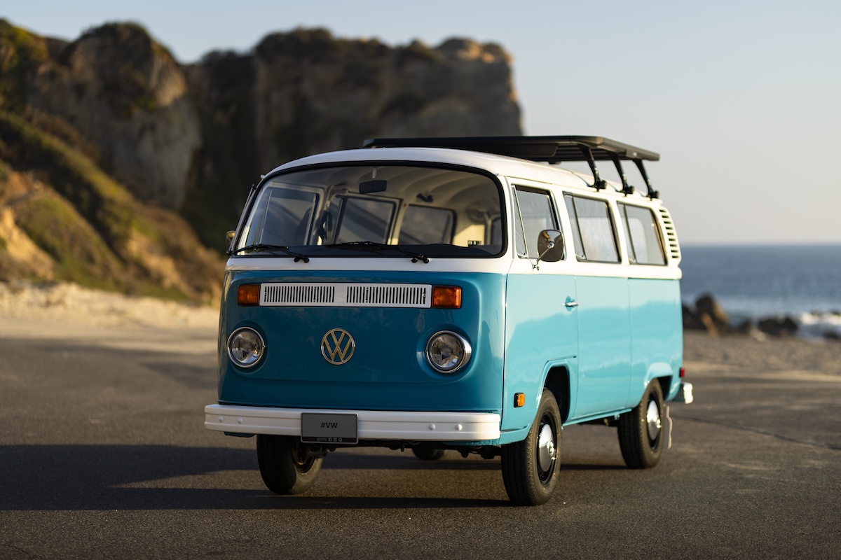 vw bus azul fire survivor front quarter