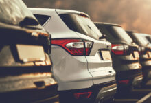 SUVs parked in a car dealership