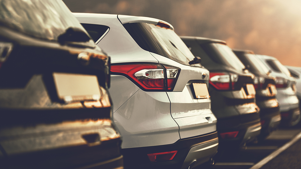 SUVs parked in a car dealership