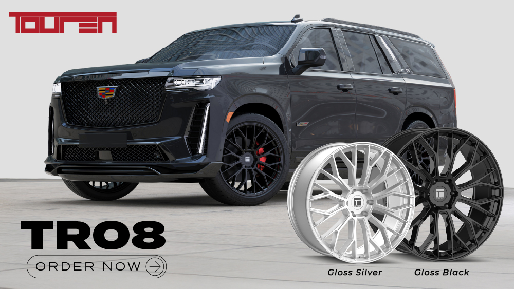 The Touren TR08 wheels in front of an SUV