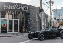 Caterham car parked in front of Walt Grace Vintage