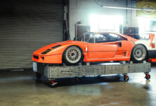 Red Ferrari in garage
