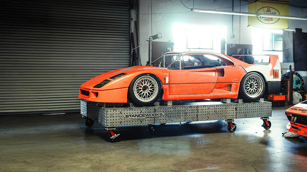 Red Ferrari in garage