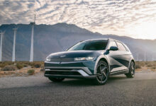 MY25 Hyundai IONIQ 5 parked in front of wind farm