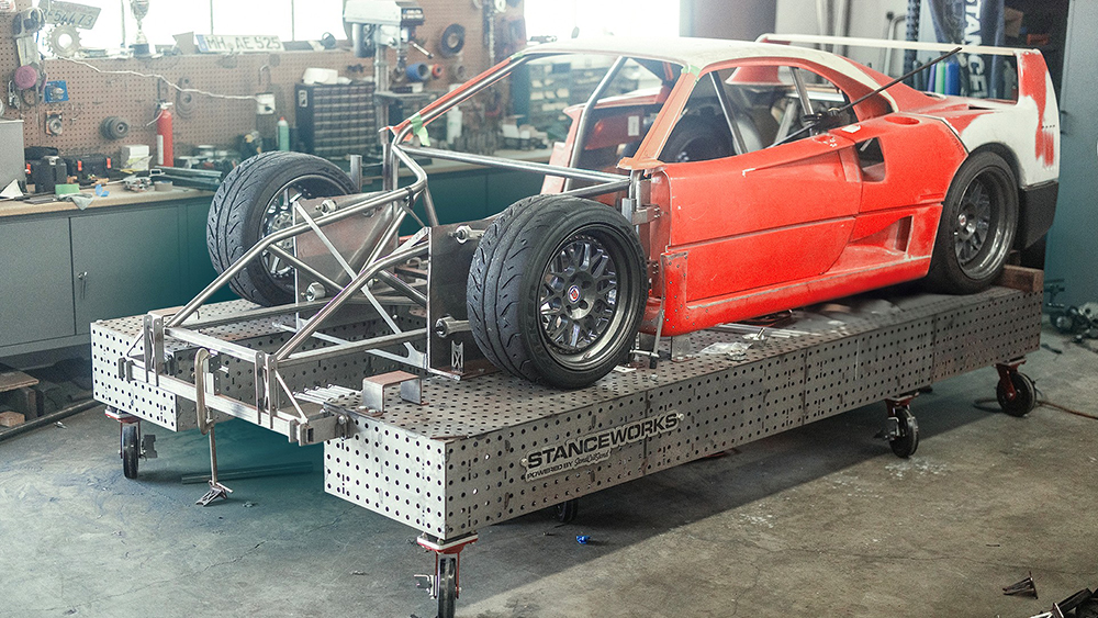 Red Ferrari in garage