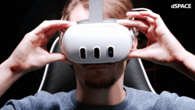 Person wearing VR headgear for dSpace racing simulator