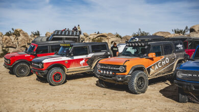Broncos parked in a line at King of the Hammers