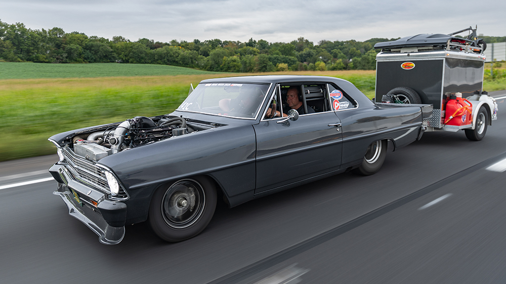 Car driving on rod at Hot Rod Power Tour