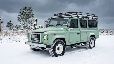 ECD Heritage Line Defender driving through snow