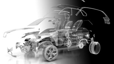 Illustration of exploded view of car