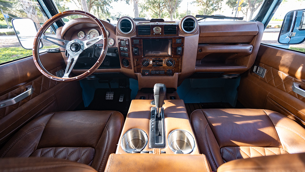 Light Blue Nautical Defender 110 interior