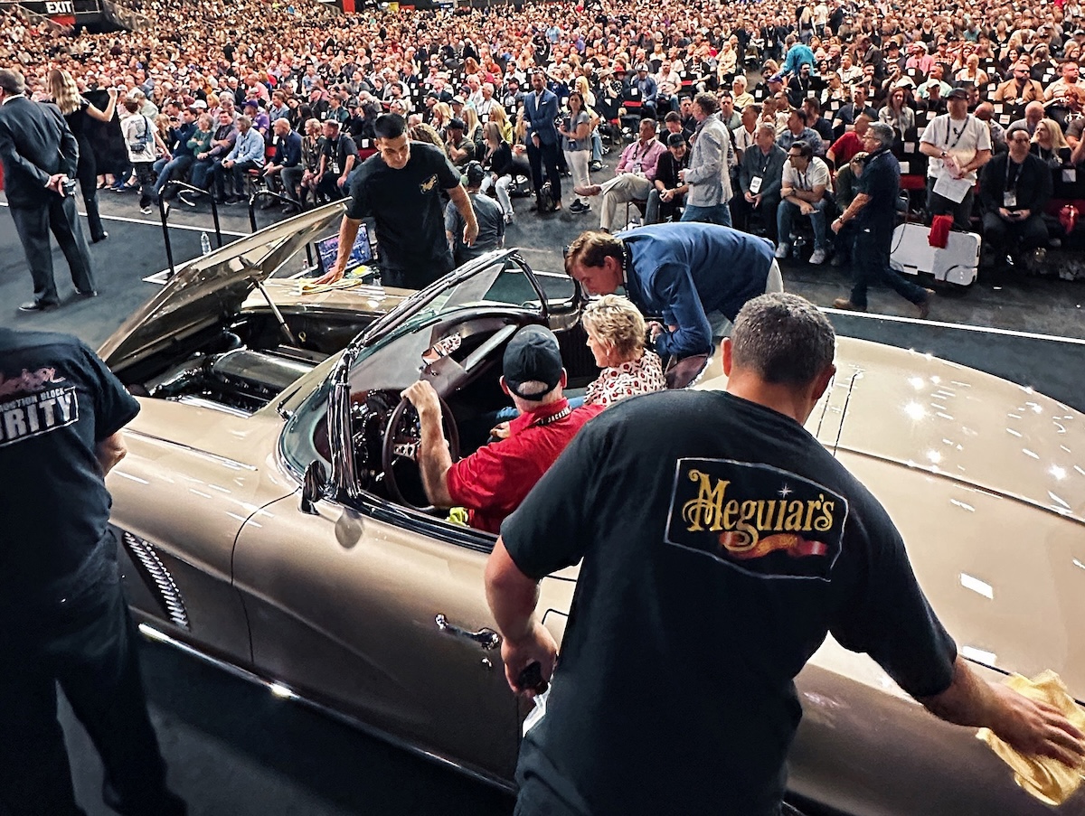 meguiars show car wipedown on stage at auction