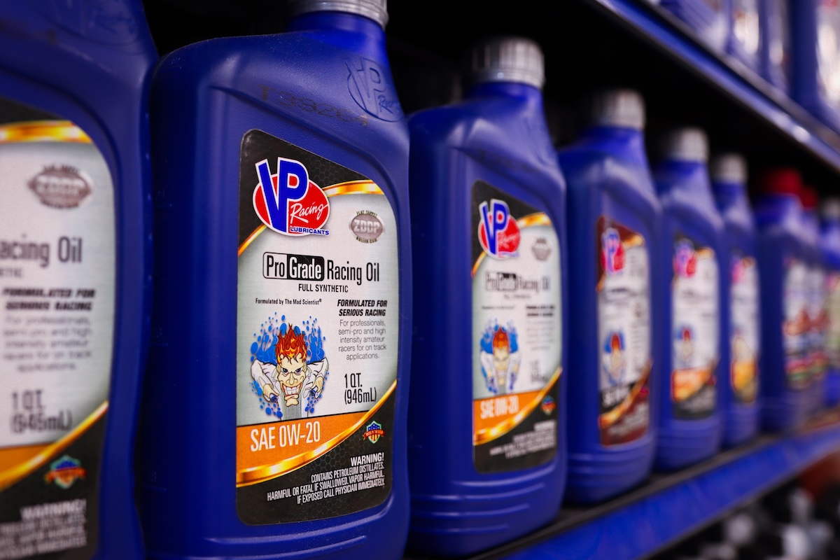 oils vp racing bottles on shelf