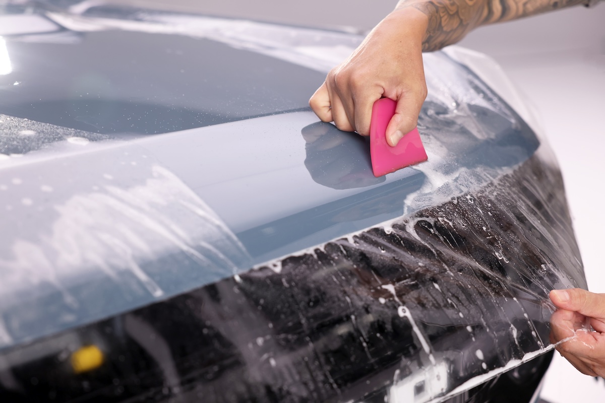 ppf eastman hood install ice blue closeup