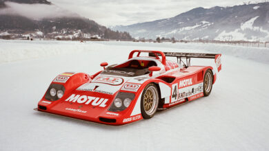 Red race car in snow at FAT International FAT Ice Race