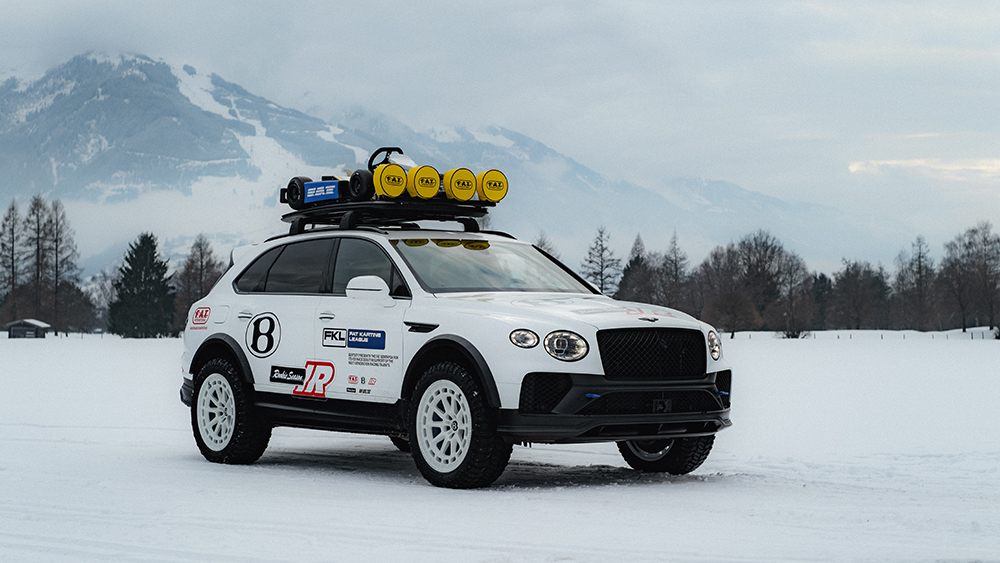 White Bentley Bentayga X Concept parked in snow at FAT Ice Race