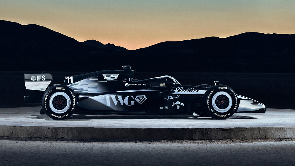 The black side of The Cadillac Formula 1 Team car.