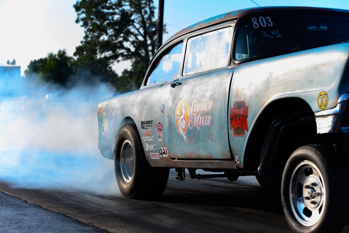 drag racing maradyne gasser side vehicle image burnout closeup