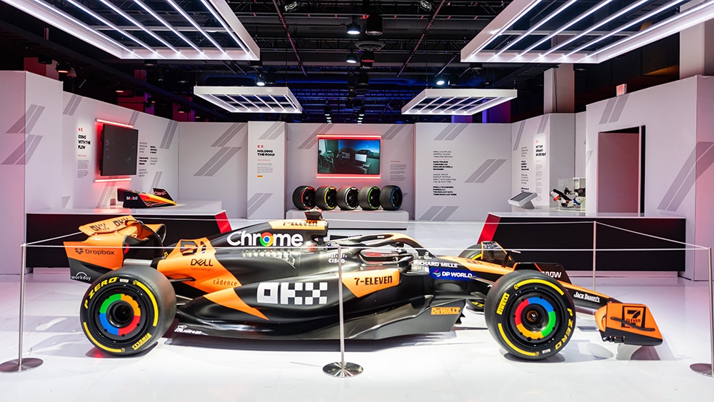 F1 race care on display at Grand Prix Plaza