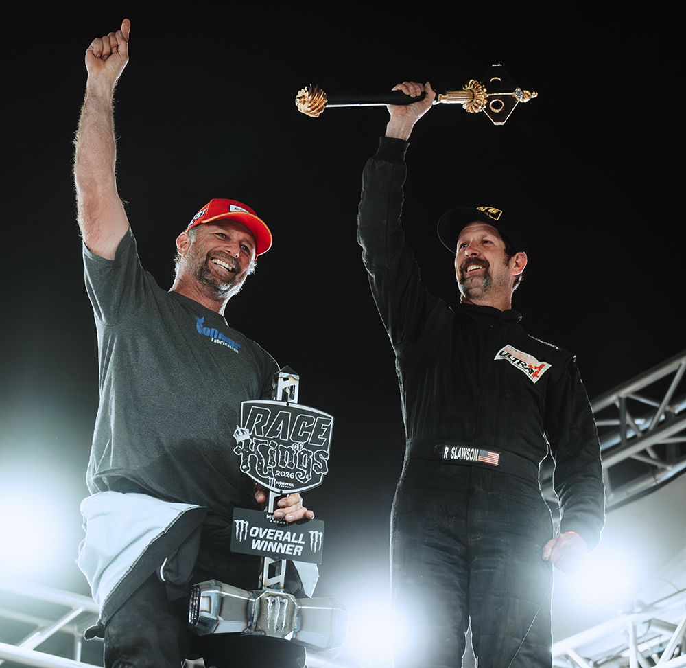 Randy Slawson holding trophy for Race of Kings