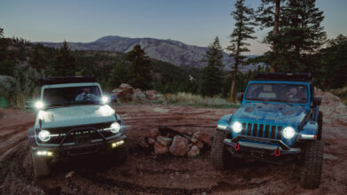 A Bronco and a Jeep featuring the Bestop Sunrider for Hardtop