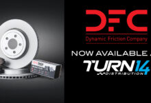 Brake parts with DFC and Turn 14 Distribution logos