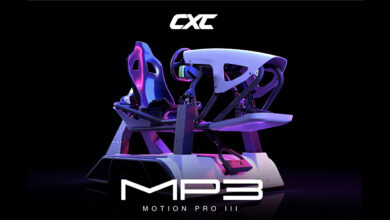 A graphic of the new CXC Motion Pro 3 Racing Simulator