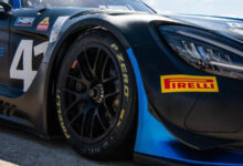 Closeup of Treffert AMG Pirelli on race car