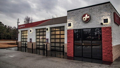 Jiffy Lube oil change retail store and cloudy skies