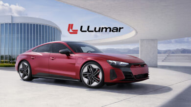 New LLumar logo above red sedan