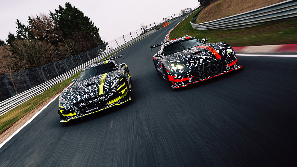Mercedes-AMG GT3 & the Mercedes-AMG GT Black Series parked racing on racetrack